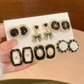 Light Luxury Geometric Faux Pearl Stud Earrings With Rhinestone Enamel Quadrilateral Design view 3