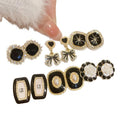 Light Luxury Geometric Faux Pearl Stud Earrings With Rhinestone Enamel Quadrilateral Design view 5