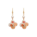 18K Gold Plated Oil Painting Flower Pearl Stud Earrings, Light Luxury Vintage Chinese Style view 5