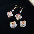 18K Gold Plated Oil Painting Flower Pearl Stud Earrings, Light Luxury Vintage Chinese Style view 1