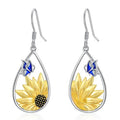 Forest Style Sunflower Teardrop Dangle Earrings For Women With Oil Painted Butterfly Detail view 1