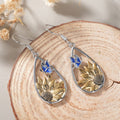 Forest Style Sunflower Teardrop Dangle Earrings For Women With Oil Painted Butterfly Detail view 3