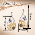 Forest Style Sunflower Teardrop Dangle Earrings For Women With Oil Painted Butterfly Detail view 4