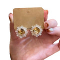 Copper Gold Plated Zircon Round Clip-On Earrings French Retro Court Style Geometric Earrings view 5