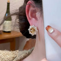 Copper Gold Plated Zircon Round Clip-On Earrings French Retro Court Style Geometric Earrings view 3