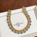 Stainless Steel Artificial Crystal Beaded Lace Choker Necklace, Maillard Style Round Geometric Design view 2
