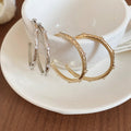Copper Zircon Striped C-Shape Hoop Earrings With Silver Pins, Geometric Minimalist Style view 2
