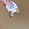 Korean Style Sparkling Zircon Square Copper Huggie Earrings Minimalist Geometric Light Luxury view 4