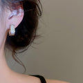 Korean Style Sparkling Zircon Square Copper Huggie Earrings Minimalist Geometric Light Luxury view 3