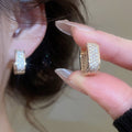 Korean Style Sparkling Zircon Square Copper Huggie Earrings Minimalist Geometric Light Luxury view 1