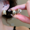 Gold Plated Alloy Silver Needle Zircon Hollow Round Geometric Ear Cuff Earrings view 2
