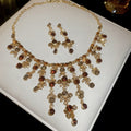 French Vintage Alloy Rhinestone Flower Tassel Earrings And Necklace Jewelry Set Elegant Palace Style view 2