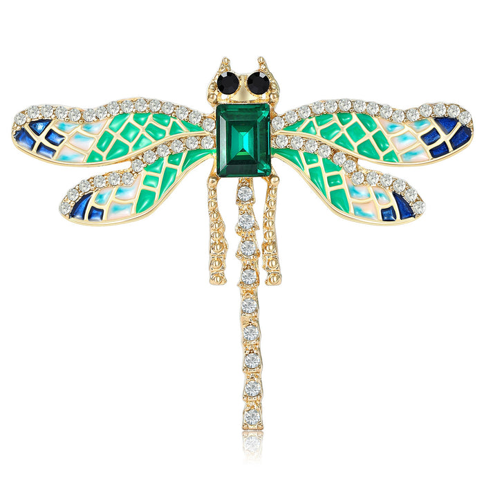 Alloy Glass Dragonfly Brooch Pin For Women Suit Coat Decoration