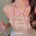French Rhinestone Bow Faux Pearl Sweater Necklace Old Money Elegant Light Luxury Choker view 1
