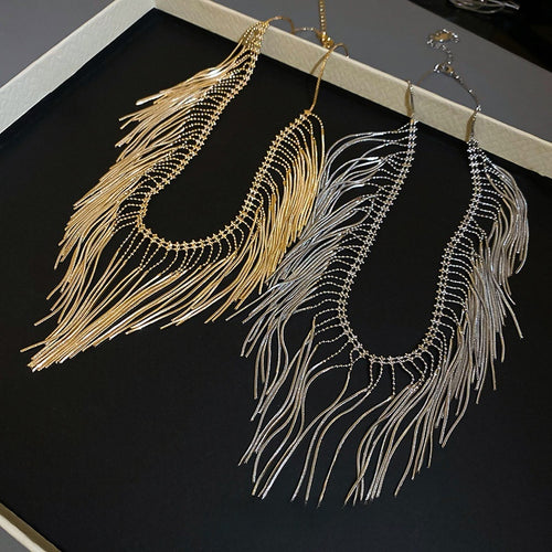 Old Money Style Alloy Geometric Tassel Necklace, Minimalist Fashion Collarbone Chain