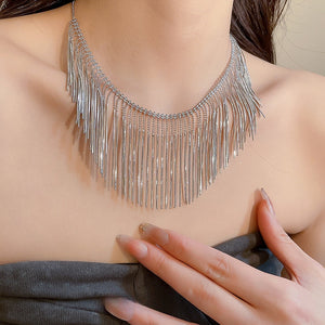 Old Money Style Alloy Geometric Tassel Necklace, Minimalist Fashion Collarbone Chain