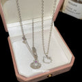 Korean Style Copper Diamond Star Saturn Cat Pendant Necklace Minimalist Light Luxury Daily Collarbone Chain view 2
