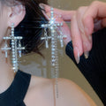 Copper Rhinestone Cross Tassel Drop Earrings With Silver Posts Light Luxury Sweet Cool Style view 1