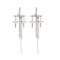 Copper Rhinestone Cross Tassel Drop Earrings With Silver Posts Light Luxury Sweet Cool Style view 5