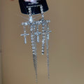 Copper Rhinestone Cross Tassel Drop Earrings With Silver Posts Light Luxury Sweet Cool Style view 4
