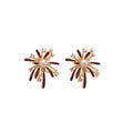 Copper Flower Firework Stud Earrings With Zircon Enamel, Vintage Light Luxury Elegant Jewelry view 5