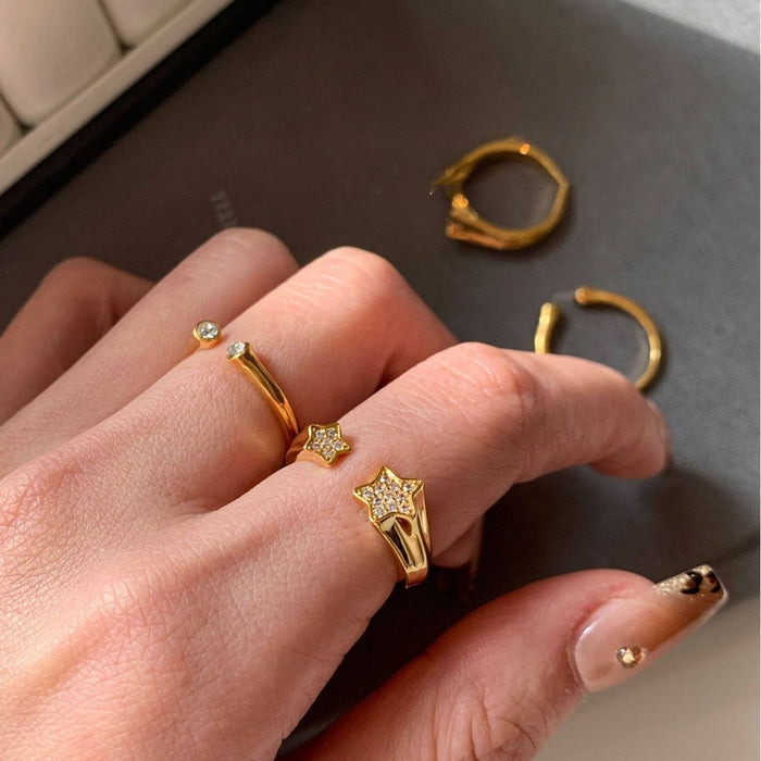 Gold Plated Zircon Star Open Ring For Women