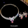 Light Luxury Copper Zircon Bow Earrings Necklace Jewelry Set For Women view 4