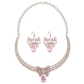 Light Luxury Copper Zircon Bow Earrings Necklace Jewelry Set For Women view 5