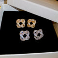 Gold Plated Copper Zircon Wrap Hollow Geometric Round Stud Earrings For Women view 2