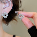 Gold Plated Copper Zircon Wrap Hollow Geometric Round Stud Earrings For Women view 3