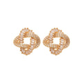 Gold Plated Copper Zircon Wrap Hollow Geometric Round Stud Earrings For Women view 5