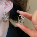 French Vintage Gold Plated Artificial Crystal Flower Hoop Earrings With Silver Pins view 4