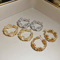 French Vintage Gold Plated Artificial Crystal Flower Hoop Earrings With Silver Pins view 3