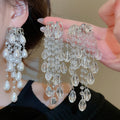 European Style Luxury Waterdrop Faux Pearl Tassel Stud Earrings For Women view 1