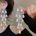 European Style Luxury Waterdrop Faux Pearl Tassel Stud Earrings For Women view 3