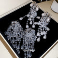 European Style Luxury Waterdrop Faux Pearl Tassel Stud Earrings For Women view 2