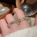 Gold Plated Copper Enamel Rhinestone Flower Open Ring Vintage Elegant Statement Jewelry view 4
