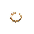 Gold Plated Copper Enamel Rhinestone Flower Open Ring Vintage Elegant Statement Jewelry view 5
