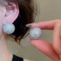 Light Luxury Copper Round Zircon Stud Clip Earrings, Geometric Minimalist Designer Ear Jewelry view 1