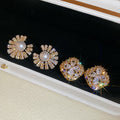 Gold Plated Silver Needle Zircon Faux Pearl Geometric Stud Earrings For Elegant Daily Wear view 4