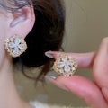 Gold Plated Silver Needle Zircon Faux Pearl Geometric Stud Earrings For Elegant Daily Wear view 3