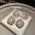 Gold Plated Silver Needle Zircon Faux Pearl Geometric Stud Earrings For Elegant Daily Wear view 2