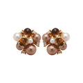 French Vintage Floral Faux Pearl Tiger Eye Zircon Stud Earrings, Elegant Maillard Style Jewelry view 5