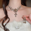 Court Style Alloy Rhinestone Flower Stud Earrings Necklace Jewelry Set Elegant Light Luxury Accessories view 4