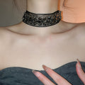 Dark Chiffon Rhinestone Waterdrop Flower Choker Necklace Light Luxury Collarbone Jewelry view 3