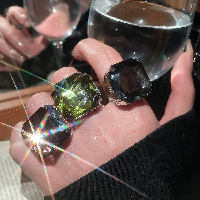 Rhinestone Square Open Ring For Women