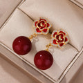 Gold Plated Resin Flower Stud Earrings With Silver Pins And Zircon Accents, Elegant Niche Style view 4