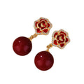 Gold Plated Resin Flower Stud Earrings With Silver Pins And Zircon Accents, Elegant Niche Style view 5