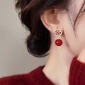 Gold Plated Resin Flower Stud Earrings With Silver Pins And Zircon Accents, Elegant Niche Style view 3