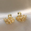 Gold Plated Copper Zircon Swan Stud Earrings With Silver Pins, Elegant Light Luxury Jewelry For Women view 1